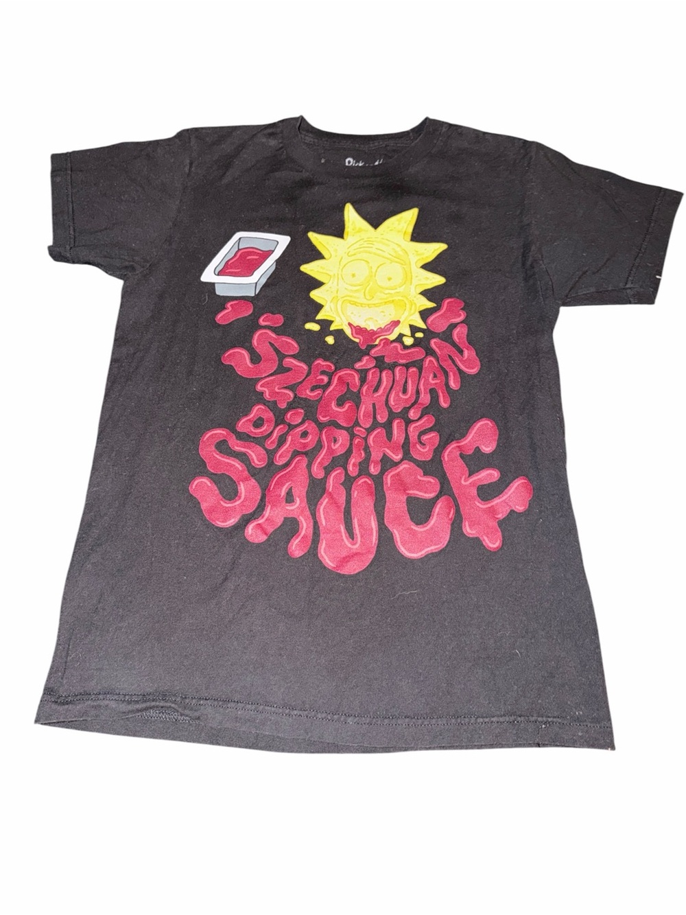 Black Graphic 'Szechuan Dipping Sauce' Tee with Yellow Sun Design